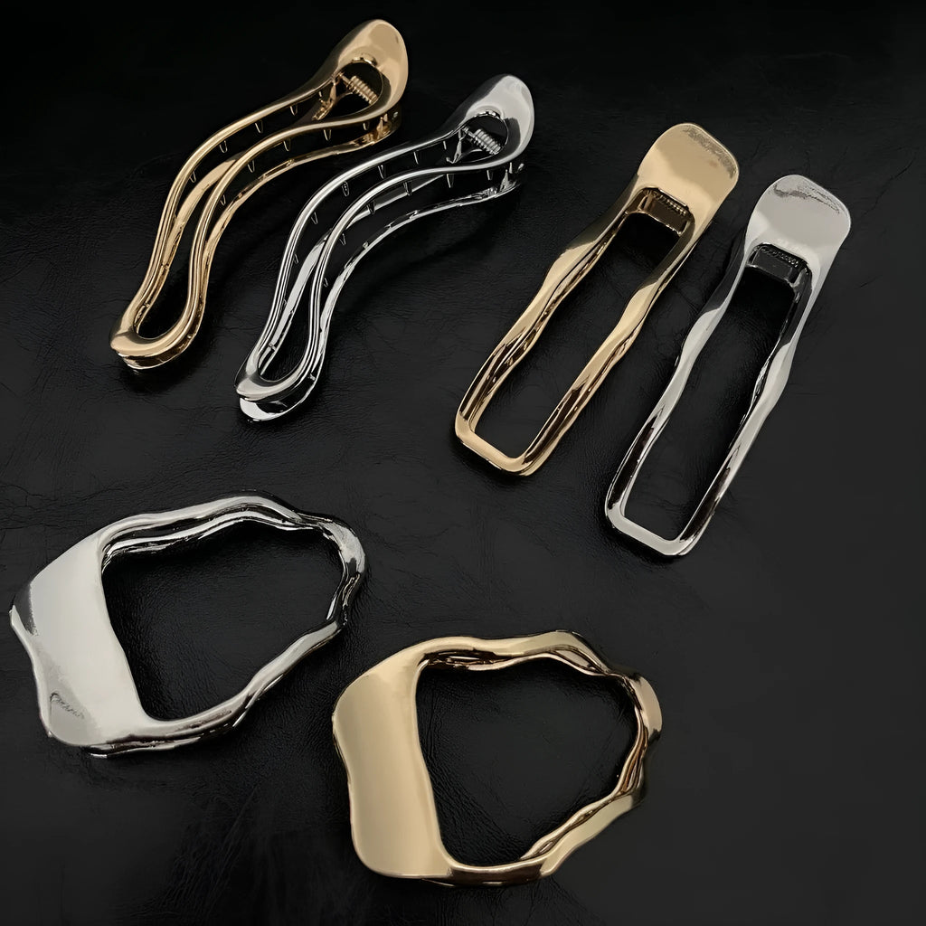 Women's zinc alloy hair barrette in gold polished finish showing square shape design