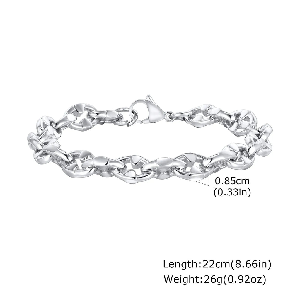 Stainless steel thick chain bracelet with geometric links and polished finish