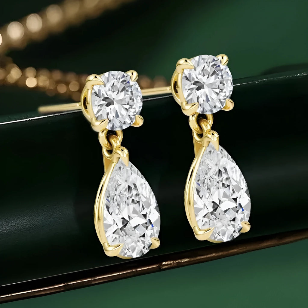 925 sterling silver water drop moissanite stud earrings with round and water drop stones