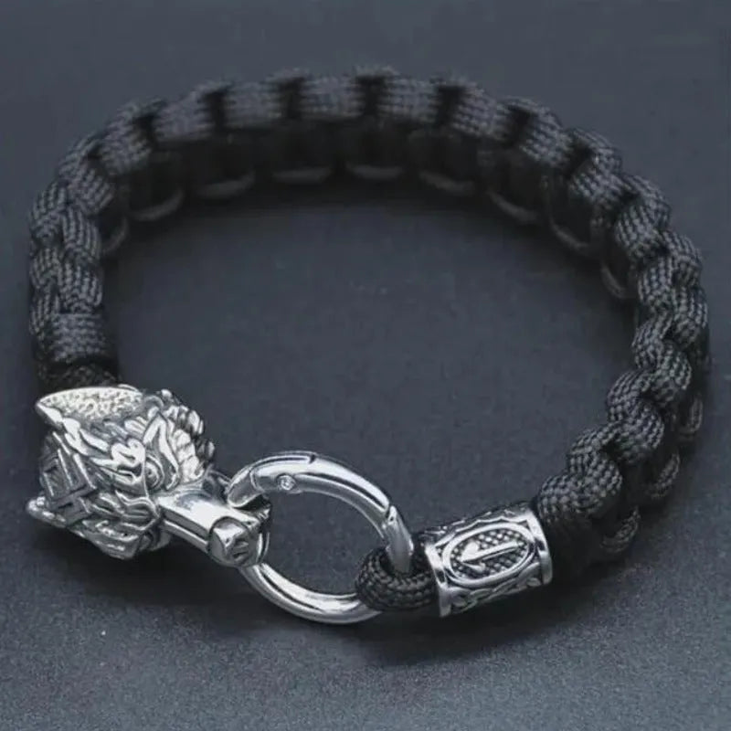 Handmade titanium steel wolf head bracelet in camouflage colour with polished retro finish