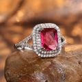 Copper square princess ring with rhinestone centre in F827 red colour, showing geometric design details