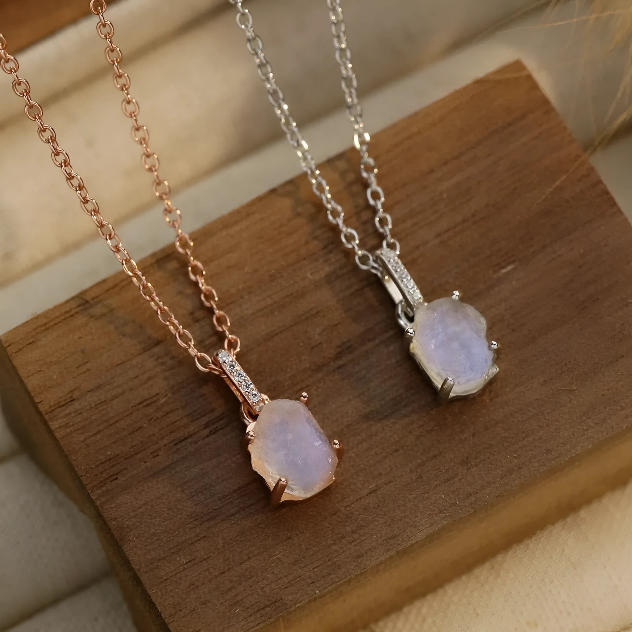 S925 sterling silver crystal pendant necklace with curb chain, geometric quadrilateral shape, available in platinum and rose gold