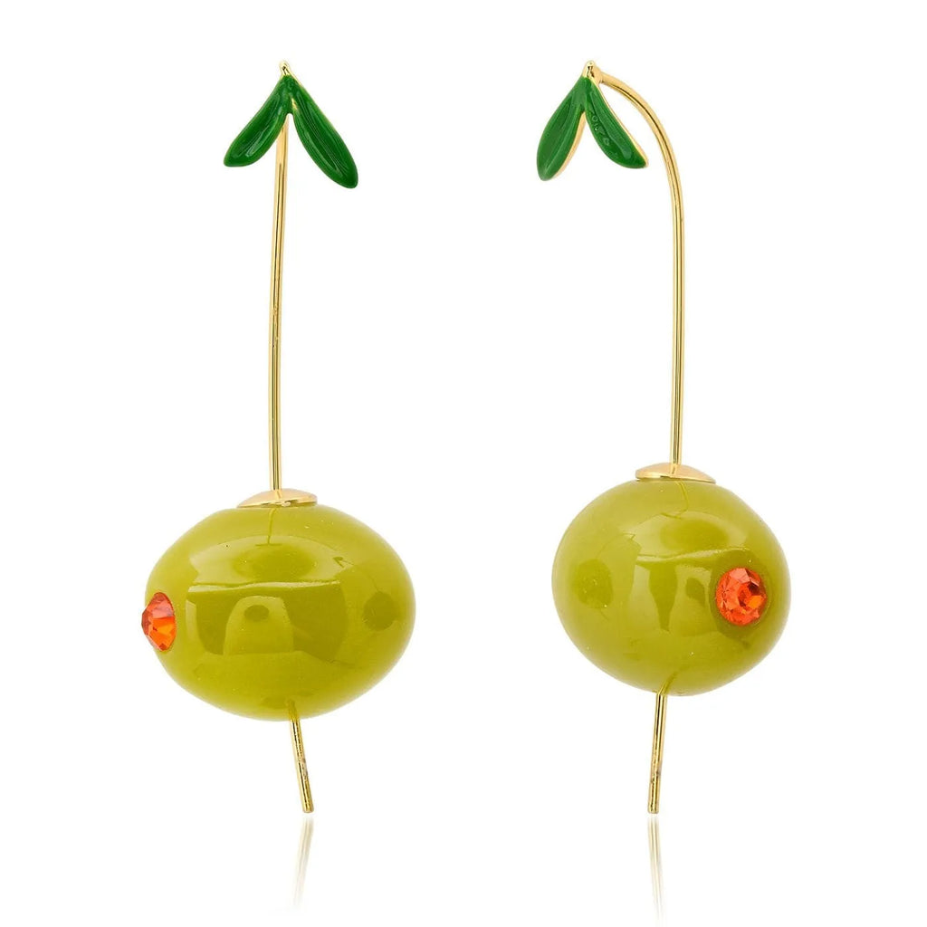 Gold plated copper fruit and vegetable earrings in seven colours including blueberry and carrot