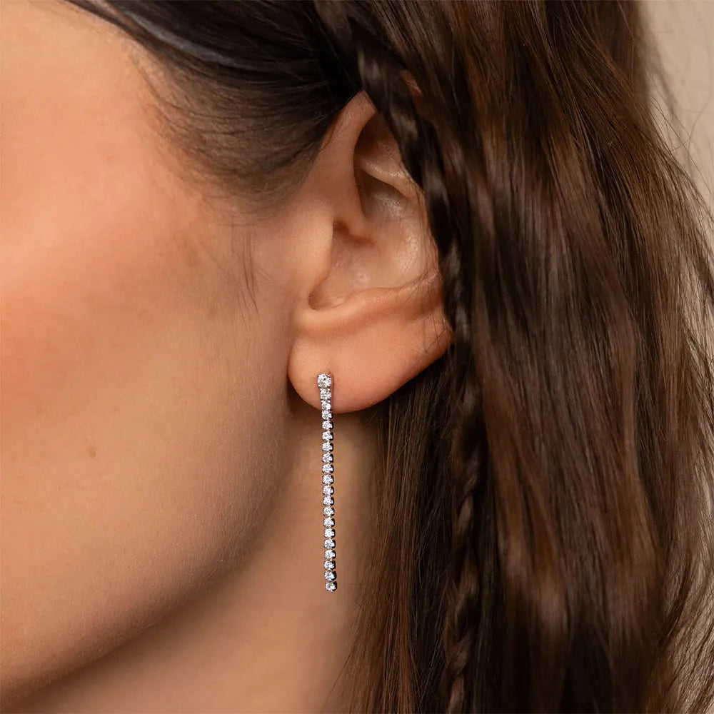 Women's geometric zircon earrings with Chinese style design in stainless steel with gold or steel colour options
