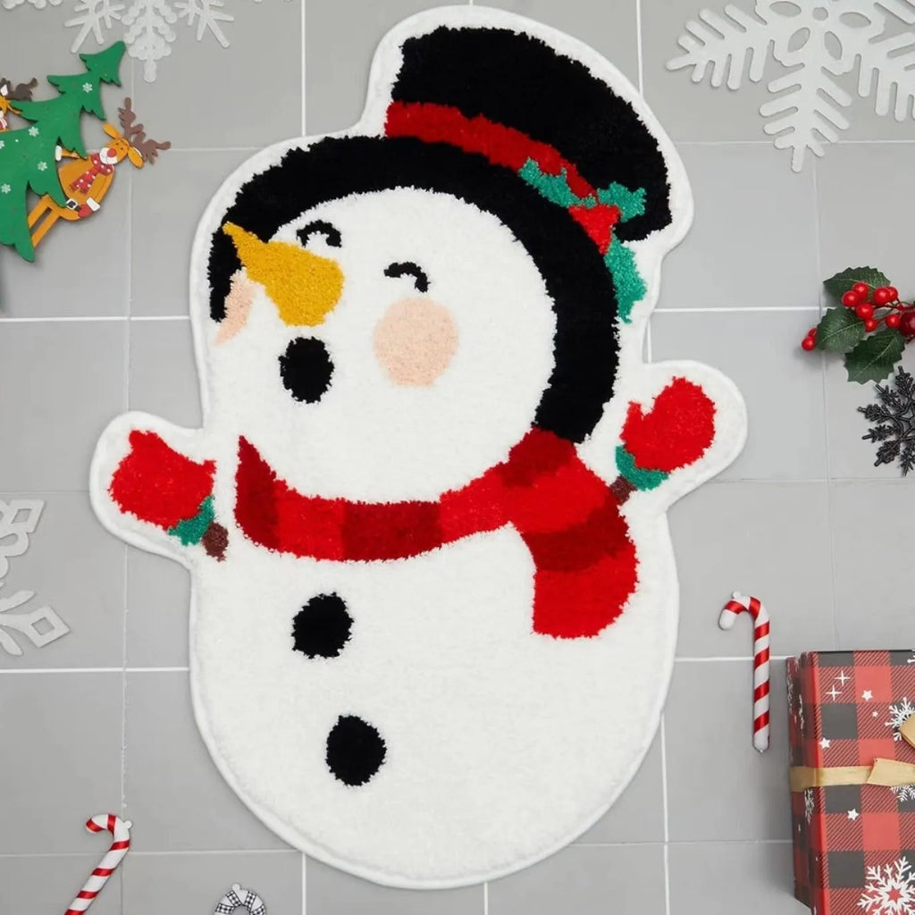 Christmas geometric pattern hallway mat with anti-slip dots and square shape in festive colours