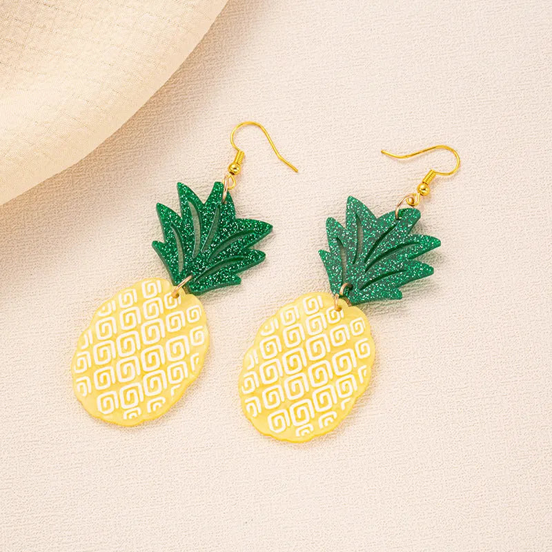 Acrylic drop earrings with coconut design on alloy hooks, shown in five colour variations.