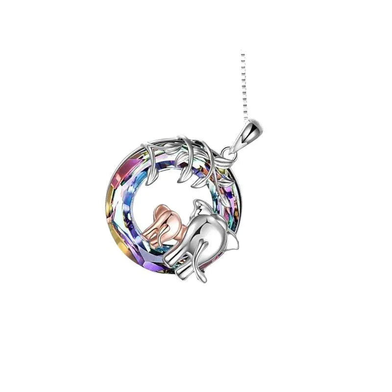 Animal-shaped pendant necklace with Saturn geometric design in platinum colour, adjustable chain 51cm to 80cm