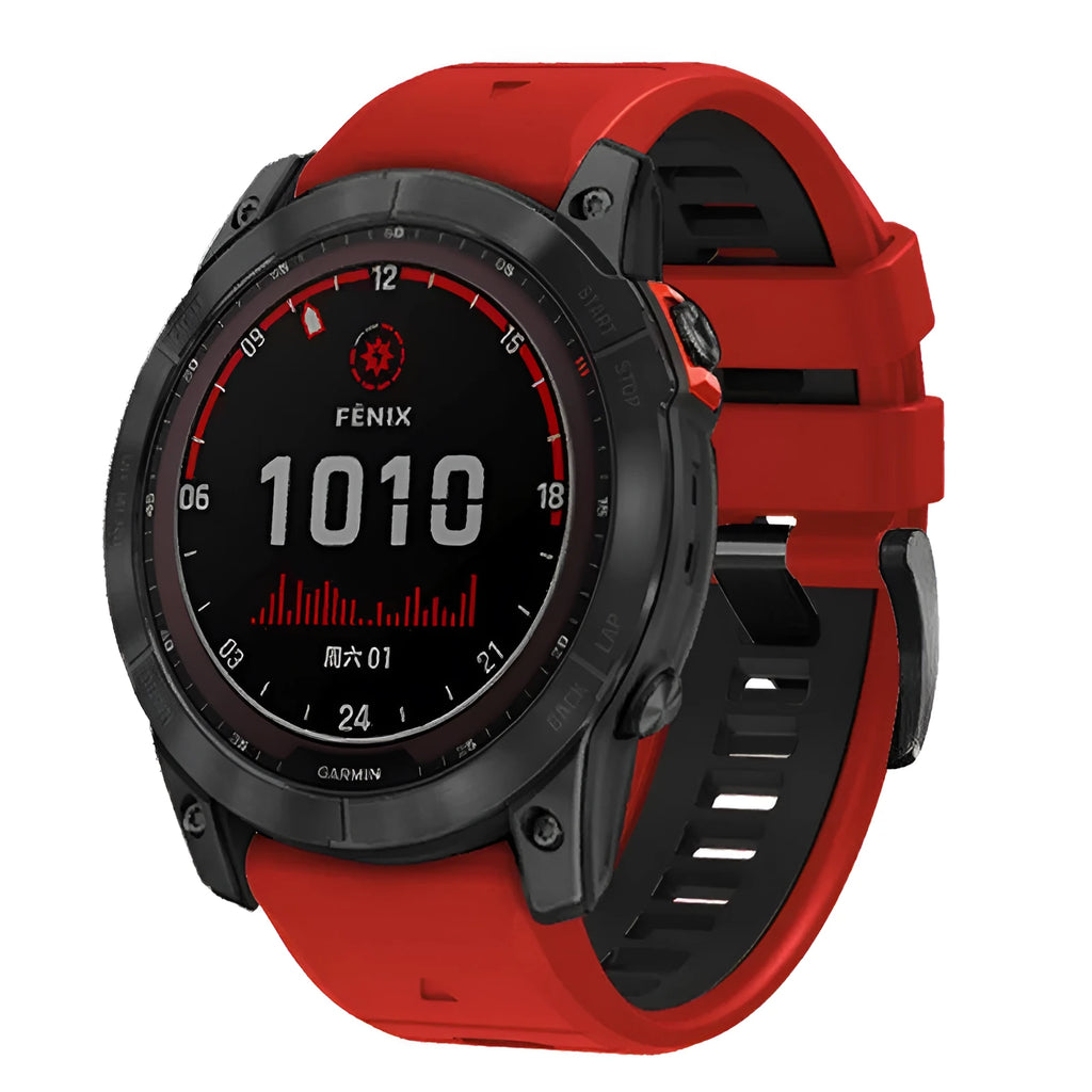 Fenix87pro6 two-colour silicone quick-release watch strap for Garmin Fenix watches on a grey background.