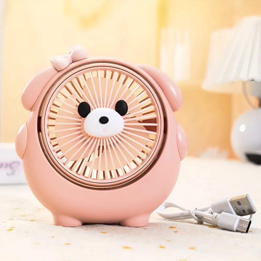 USB-powered dog-themed desktop electric fan in chosen colour with three-speed settings.