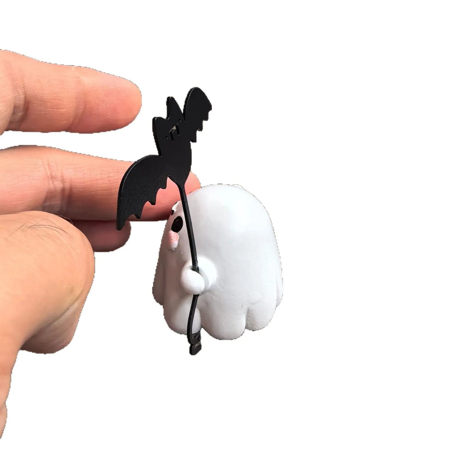 Mini ghost walking dog Halloween statue with ghost holding bat design on resin base