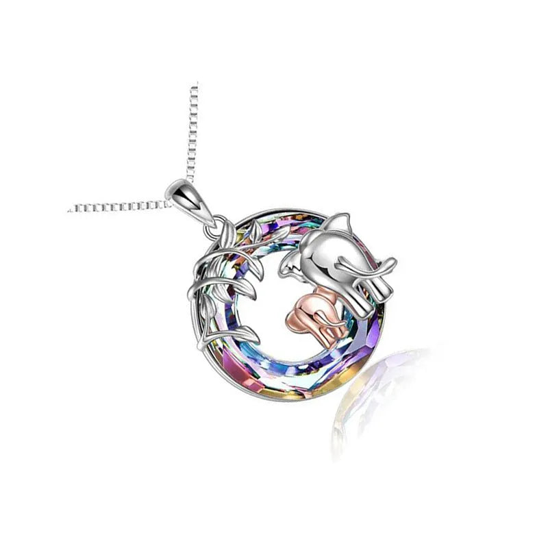 Animal-shaped pendant necklace with Saturn geometric design in platinum colour, adjustable chain 51cm to 80cm
