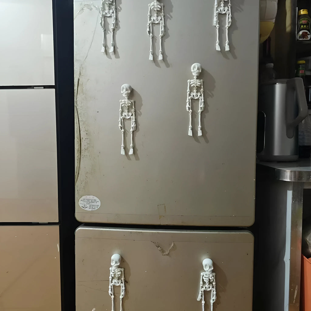 3D printed white skull refrigerator magnet showing modern art design at 18cm height