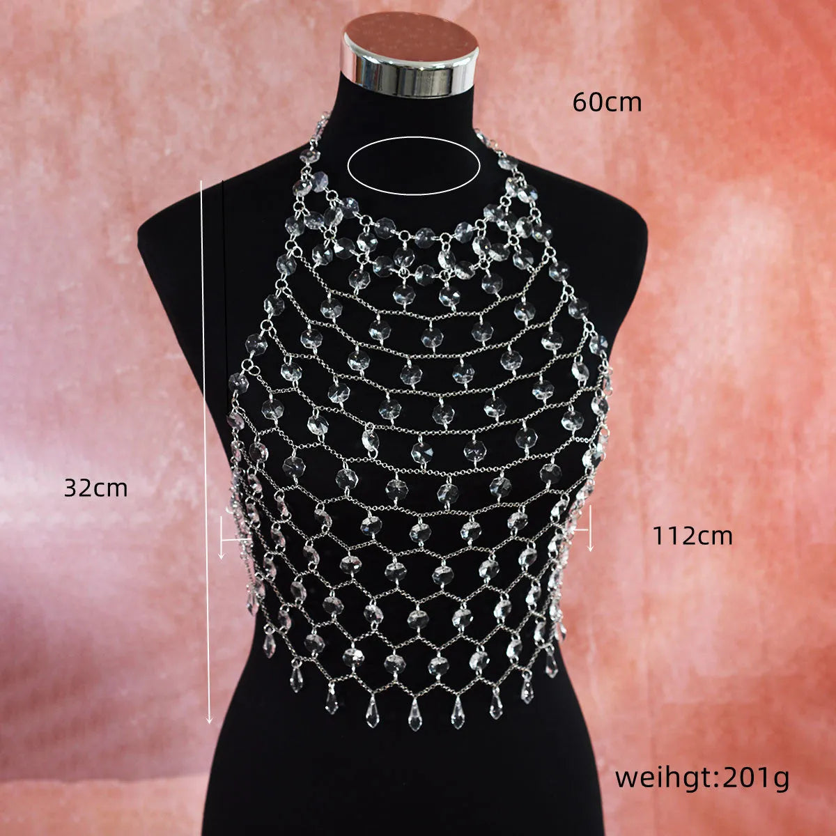Hand-woven acrylic crystal sequins transparent body chain chest necklace round beads