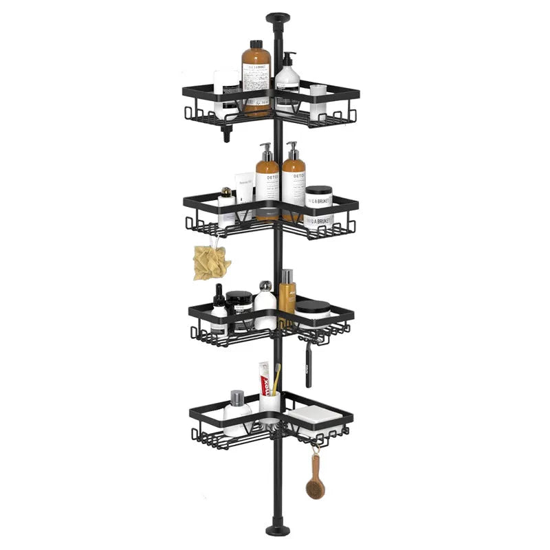 Four-tier retractable bathroom storage rack with stainless steel and iron construction