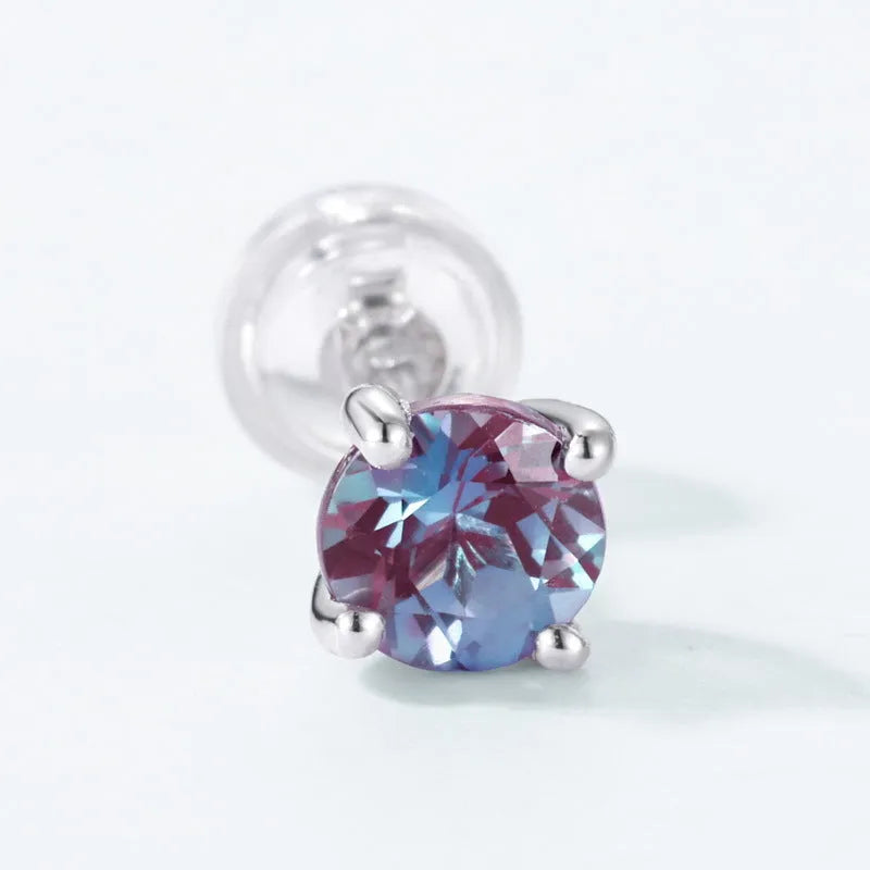 925 silver ear studs with cultivated Alexandrite stone in geometric round shape