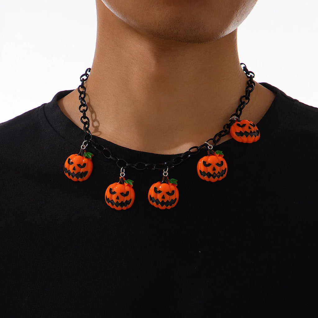 Halloween necklace with cartoon pumpkin acrylic pendant on plastic chain in mixed colour 06705