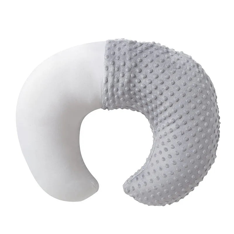 Grey nursing pillow for baby feeding support with a detachable pillowcase
