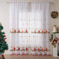 Pair of American-style Christmas curtains with white snowflake embroidery on red fabric, hanging as a semi-sunshade window covering.