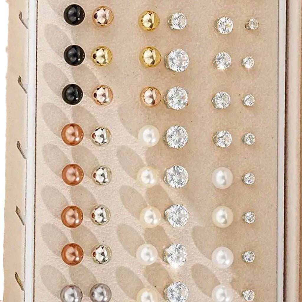108 gold and yellow alloy geometric pearl earrings set for women displayed together.