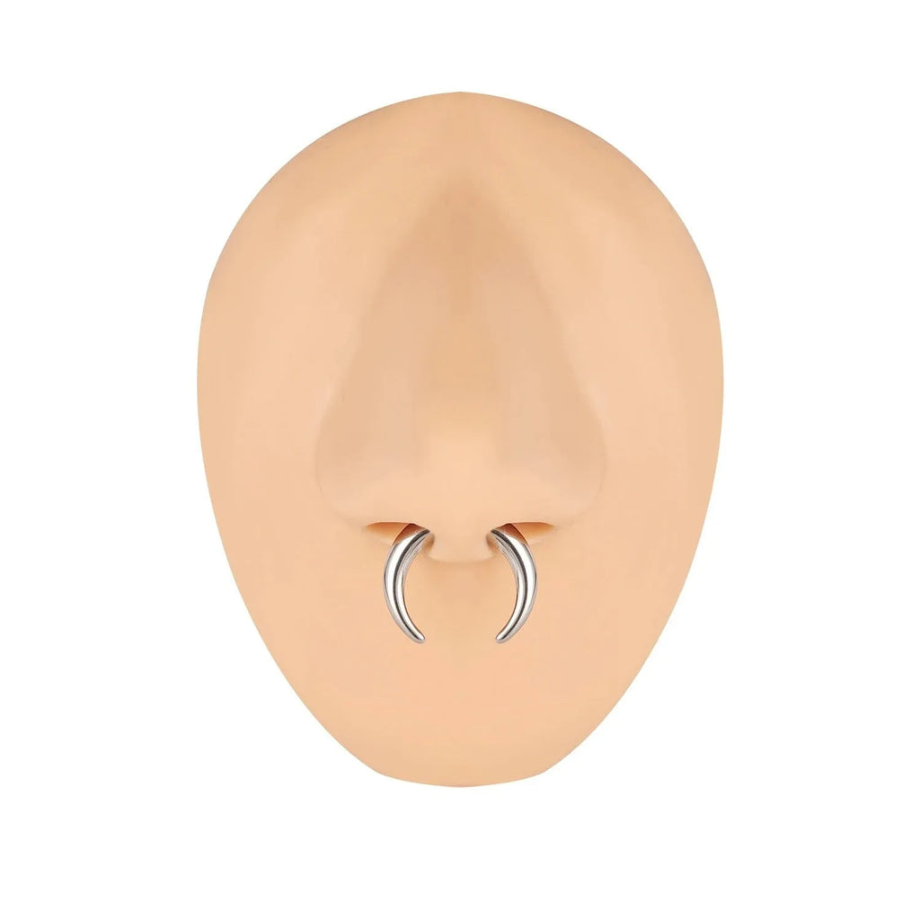 316 stainless steel nose ring with C-shaped buffalo horn geometric design
