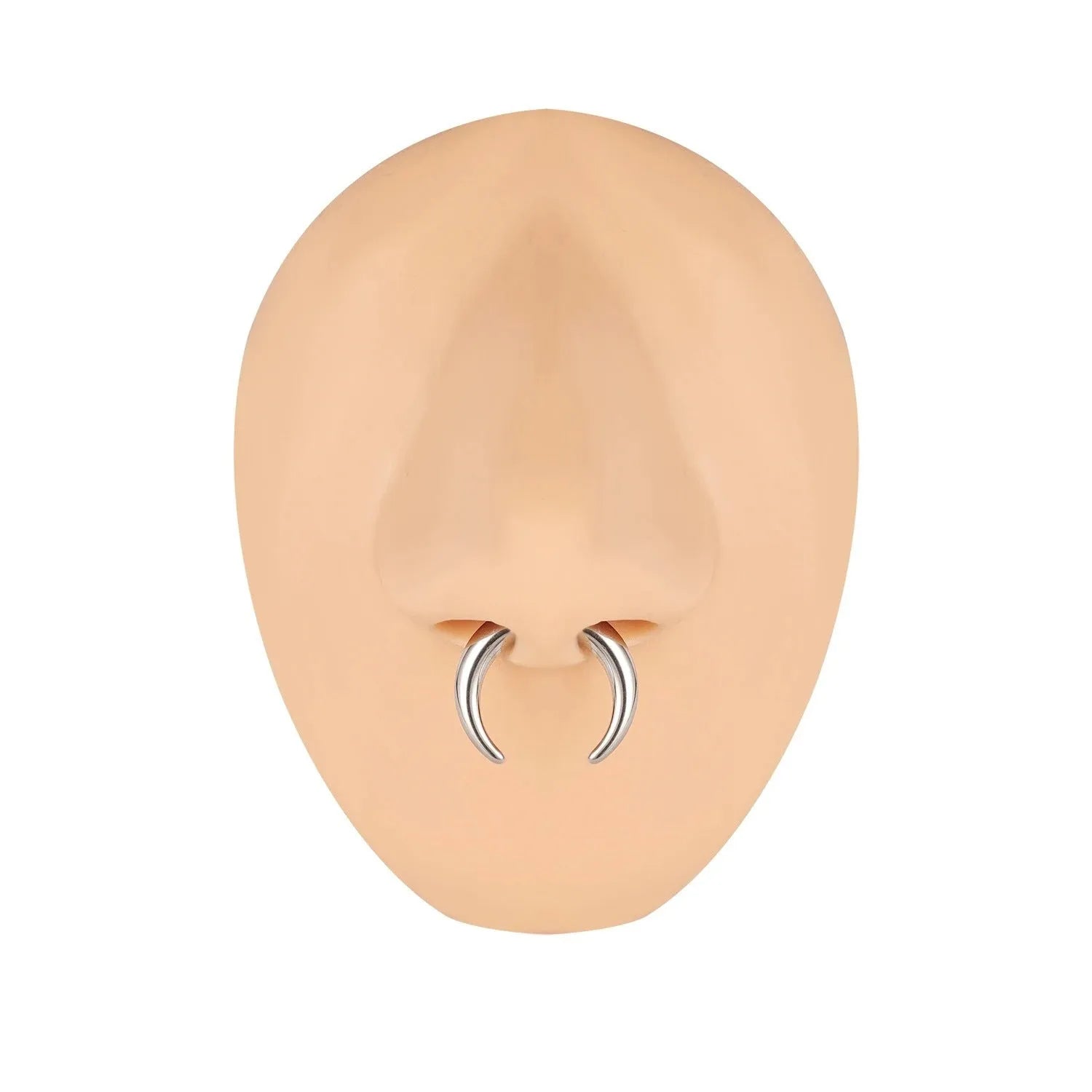 316 stainless steel nose ring with C-shaped buffalo horn geometric design