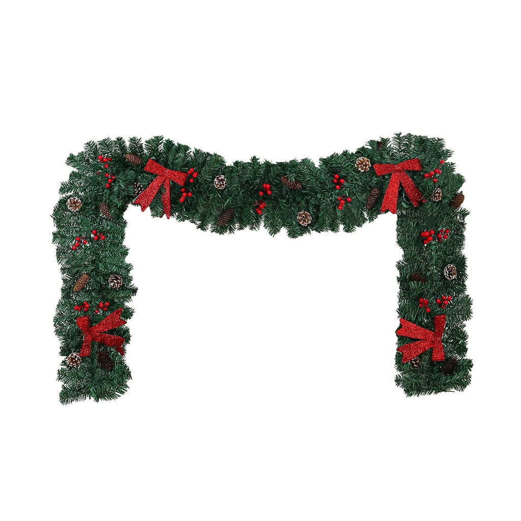 European style Christmas rattan pine cone bow decoration with PVC construction