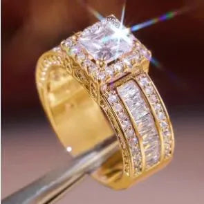 Silver-plated geometric women's ring in gold or white electroplated finish showing angular design with round elements