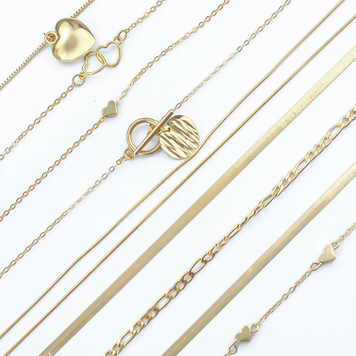 10-piece women's gold electroplated necklace set with adjustable length and snake bone chain design