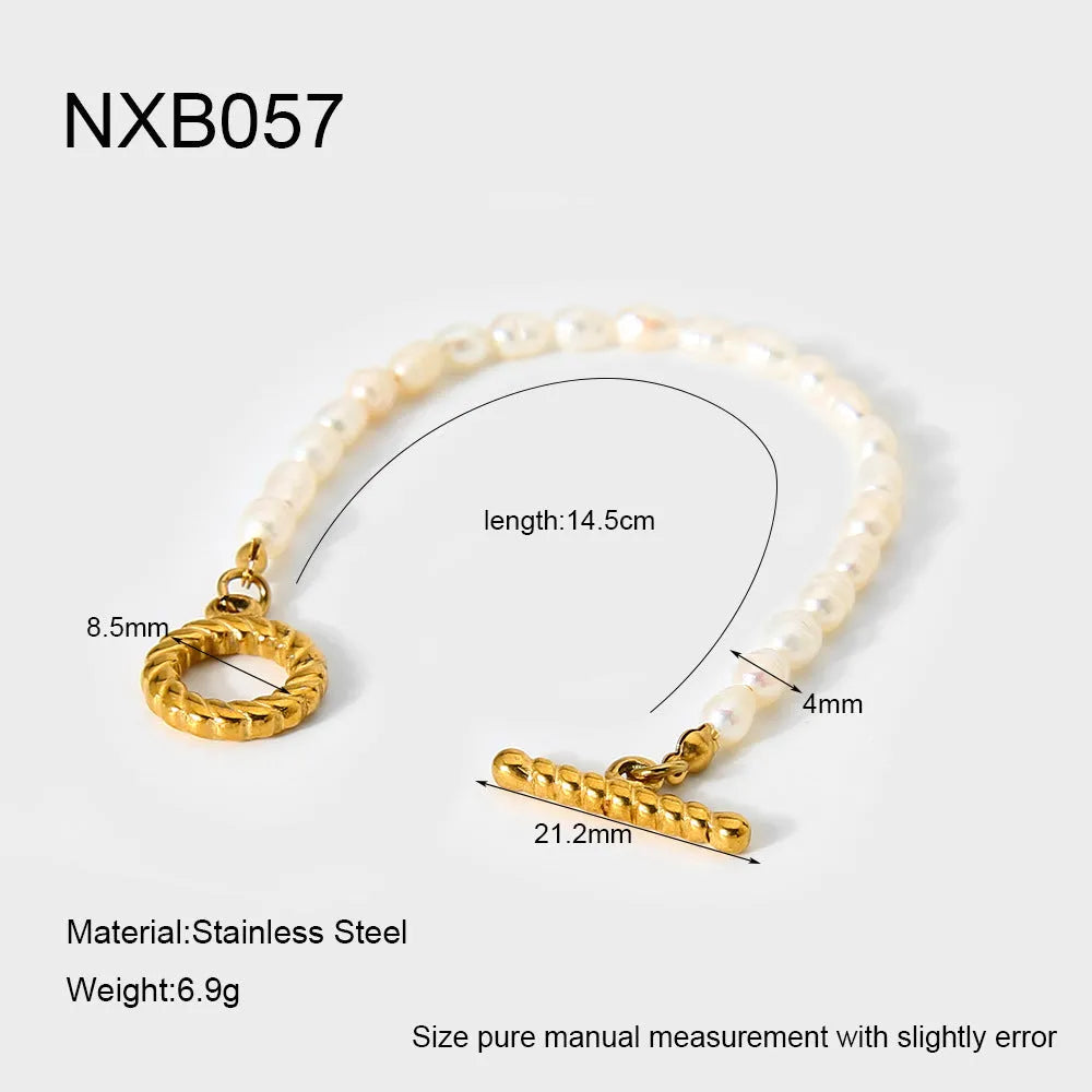 Freshwater pearl necklace and bracelet set in stainless steel with adjustable 41-50cm clavicle chain