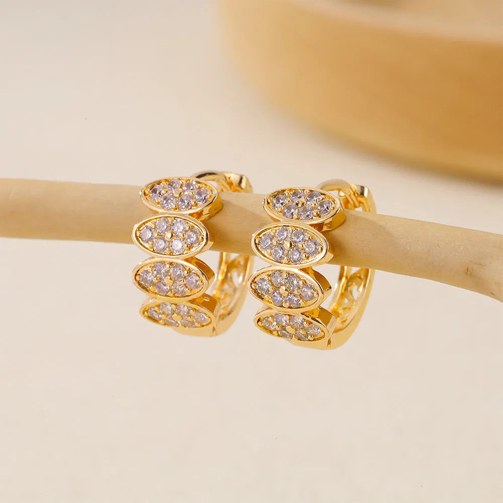 Gold copper earring with zircon inlay, ins style, colour EH412018, one pair
