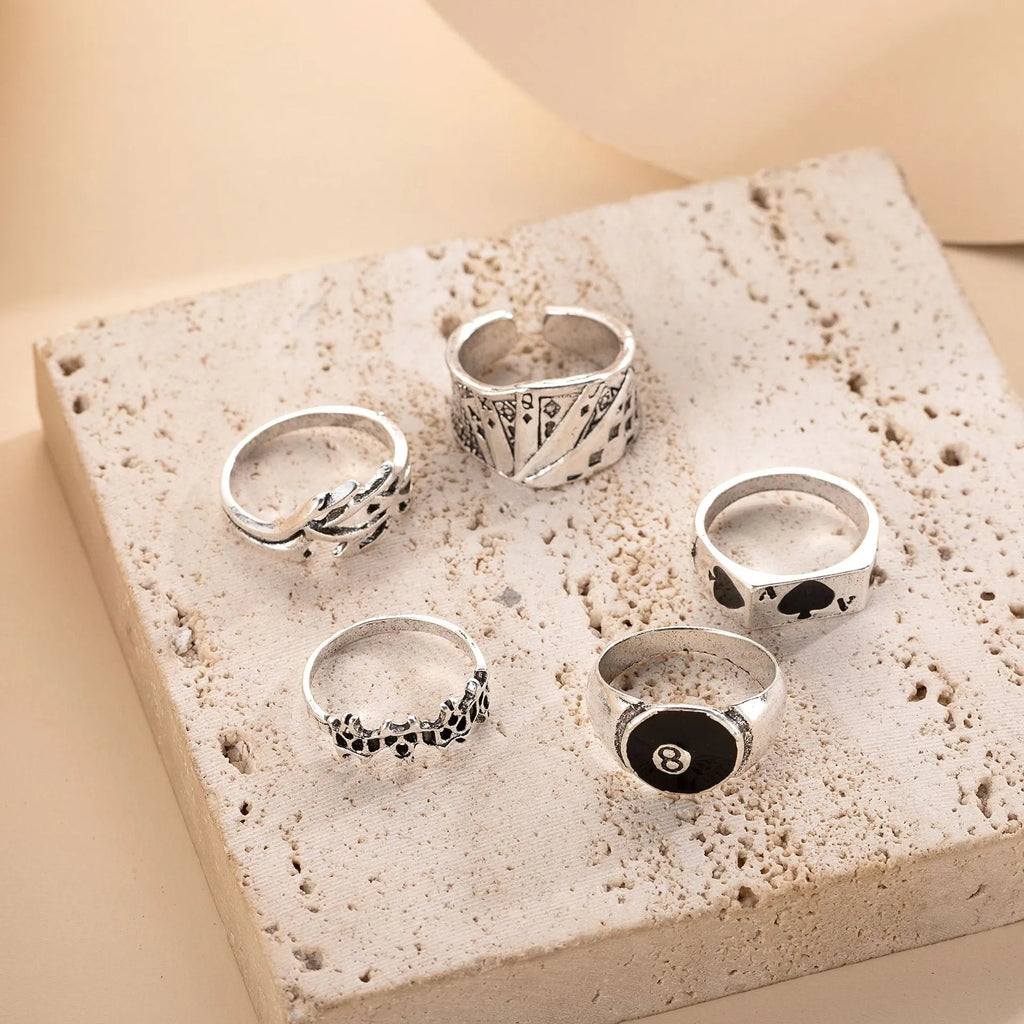 Black alloy poker ring featuring retro spade card design for female jewellery