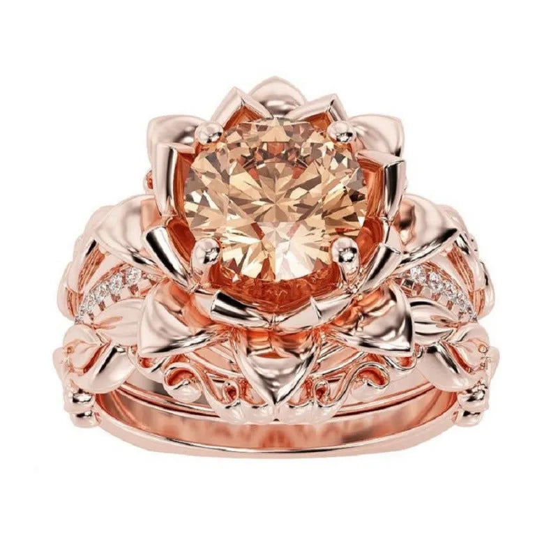 Women's rose inlaid zircon ring alloy flower shape geometric unisex rose gold colour