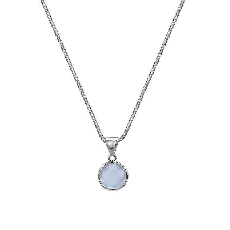 Women's Korean-style oval pendant necklace with artificial crystal on adjustable box chain