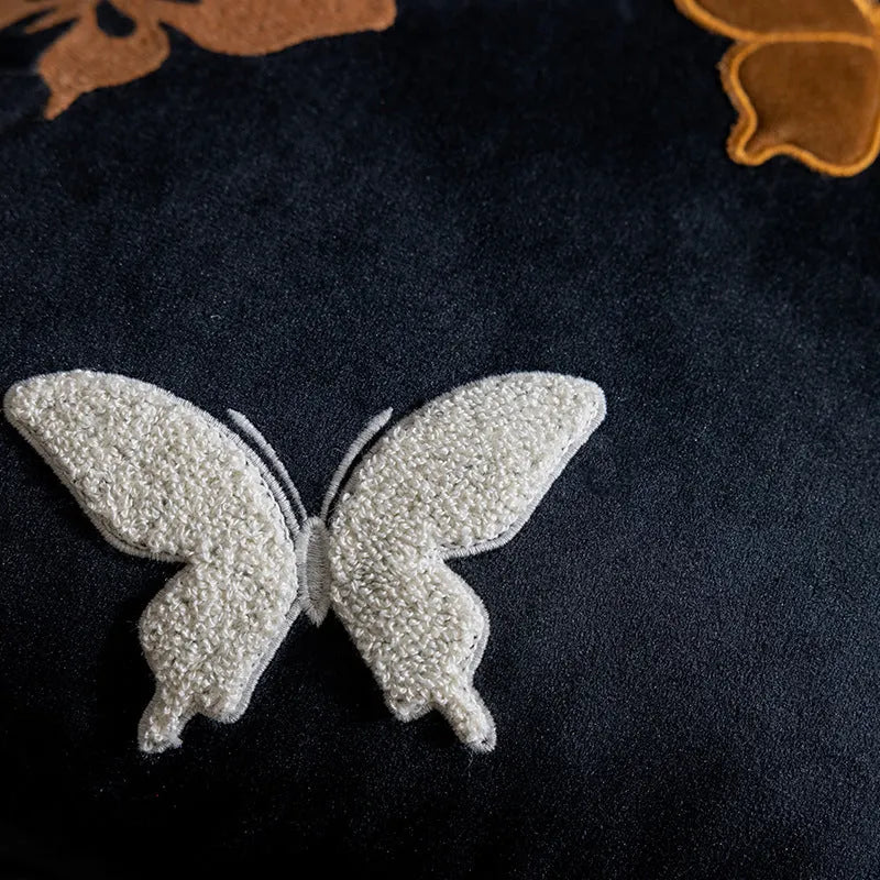 Chinese embroidery butterfly pattern cushion in beige, black, and purple colours