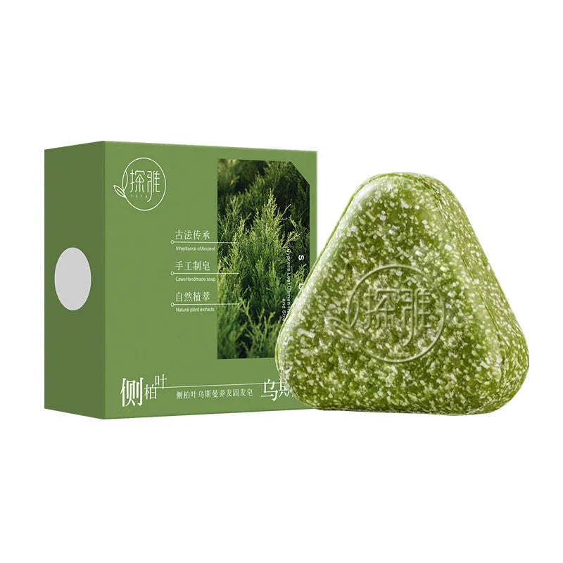 Chinese arborvitae twig Usman handmade herbal soap bar, 120g weight, 4.2x3.9x1.2cm size.