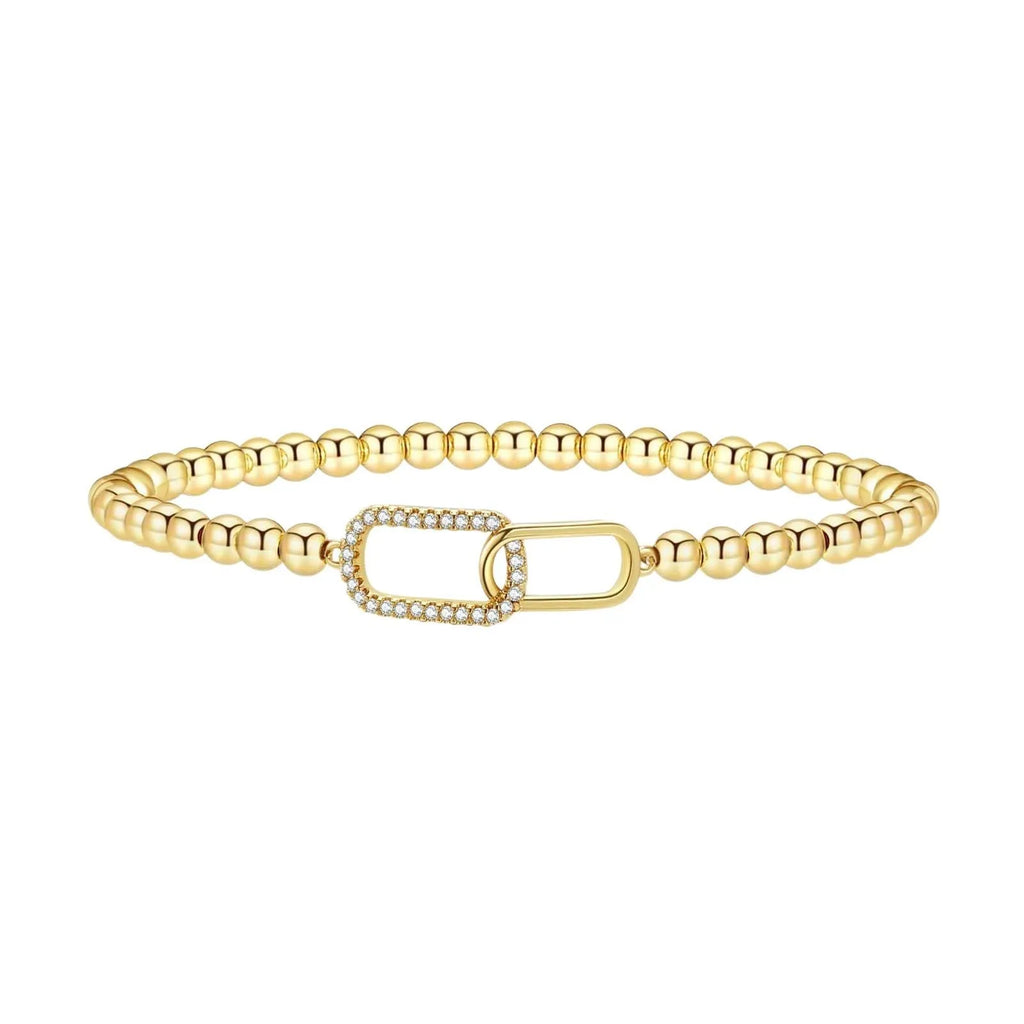 Adjustable stainless steel beaded bracelet with geometric round design in six colour options