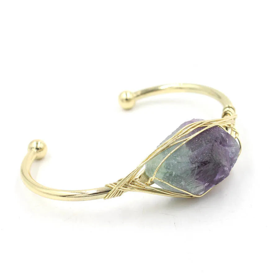 Natural raw gemstone crystal bracelet with 8mm stones in amorphous shape, unisex ethnic style