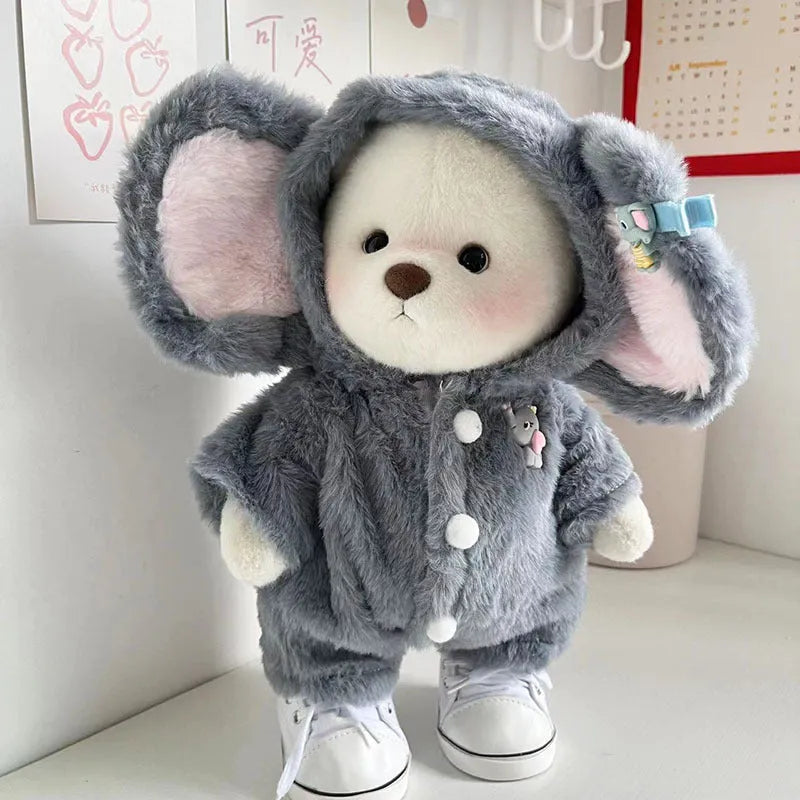 Grey elephant jumpsuit plush costume for a 30cm Lina bear doll