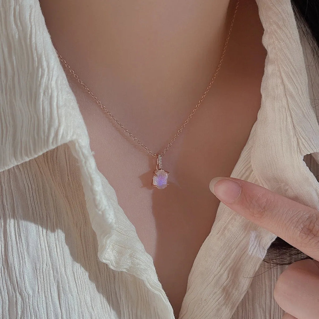 S925 sterling silver crystal pendant necklace with curb chain, geometric quadrilateral shape, available in platinum and rose gold