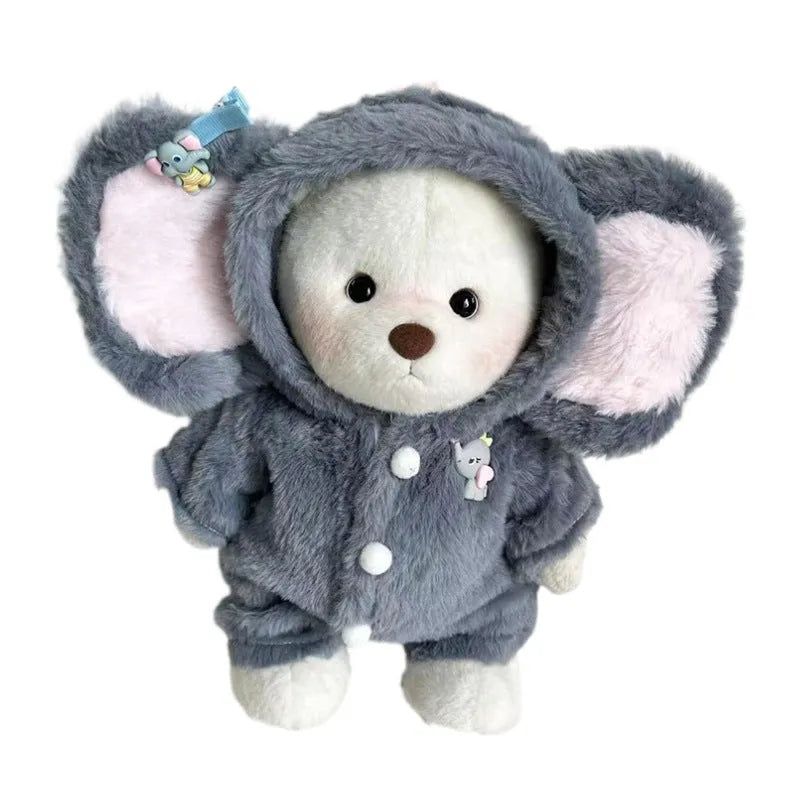 Grey elephant jumpsuit plush costume for a 30cm Lina bear doll