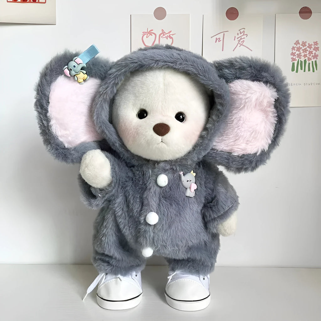 Grey elephant jumpsuit plush costume for a 30cm Lina bear doll