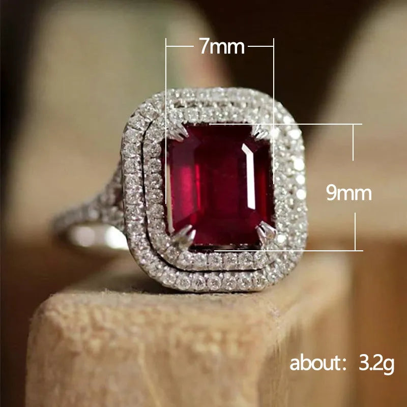 Copper square princess ring with rhinestone centre in F827 red colour, showing geometric design details