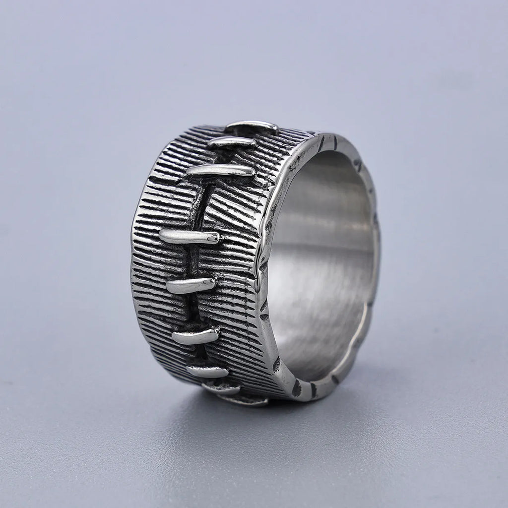 Titanium steel dark punk ring with geometric U-shaped band and double-ring design in retro colour.