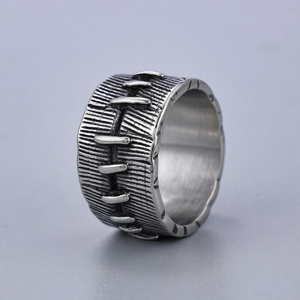 Titanium steel dark punk ring with geometric U-shaped band and double-ring design in retro colour.