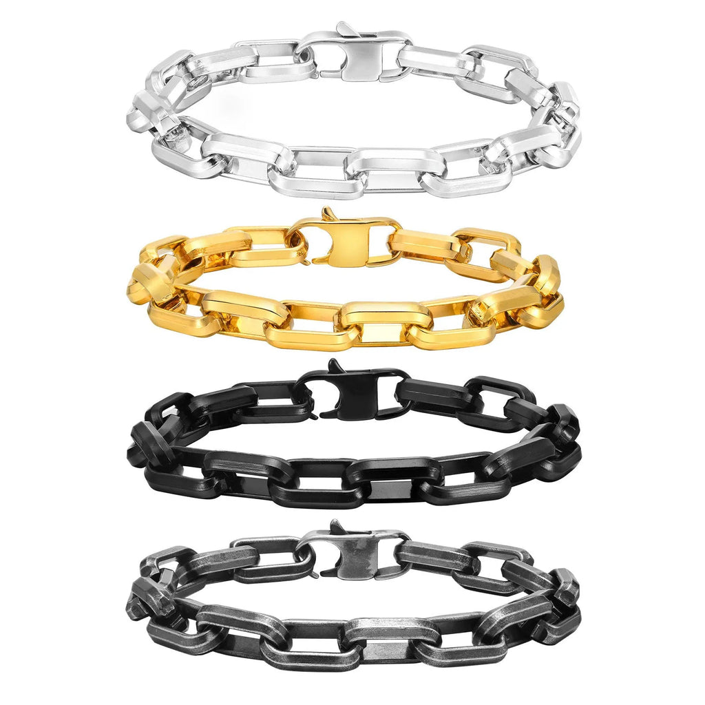 Men's stainless steel square chain bracelet with electroplated finish in four colour options