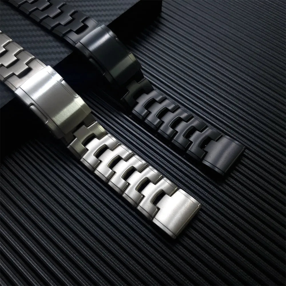 Nylon replacement watch strap for Garmin Fenix and Jiaming watches in silver, black, and titanium colours