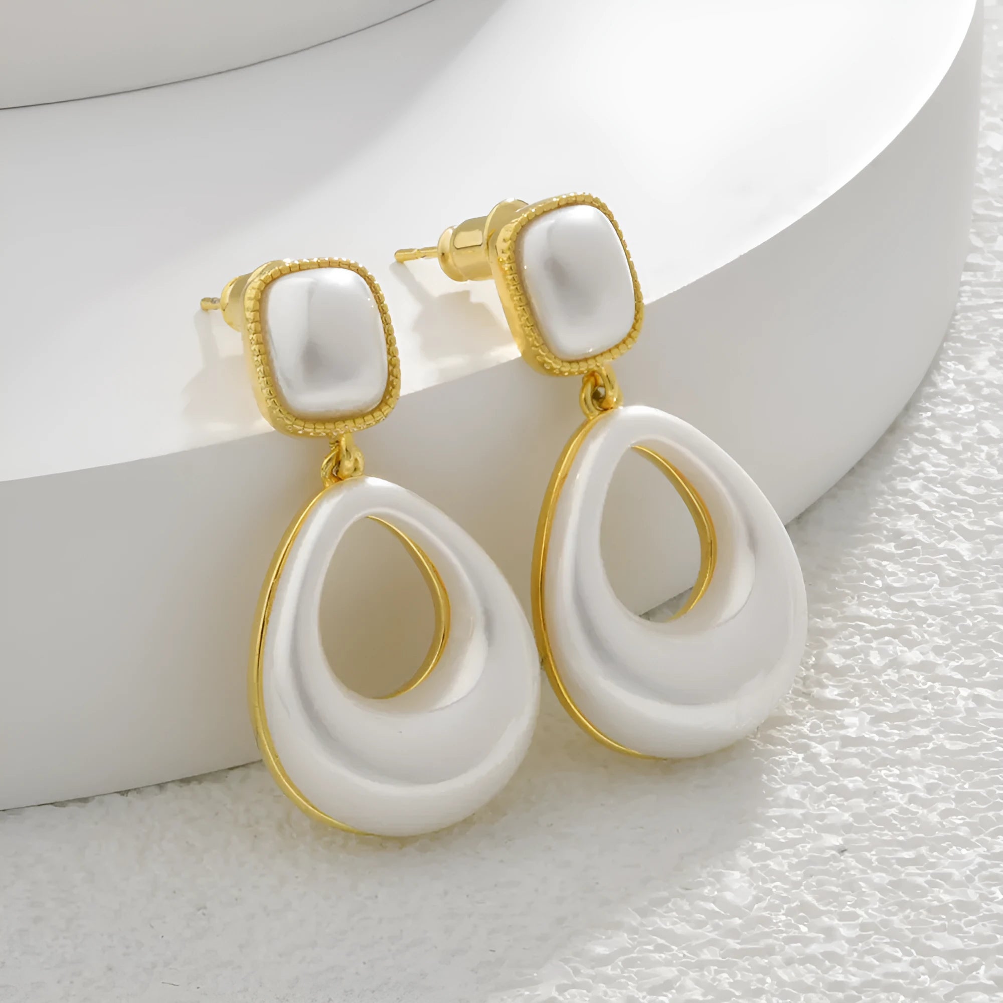 Gold plated imitation pearl drop eardrops for women water drop mabe style