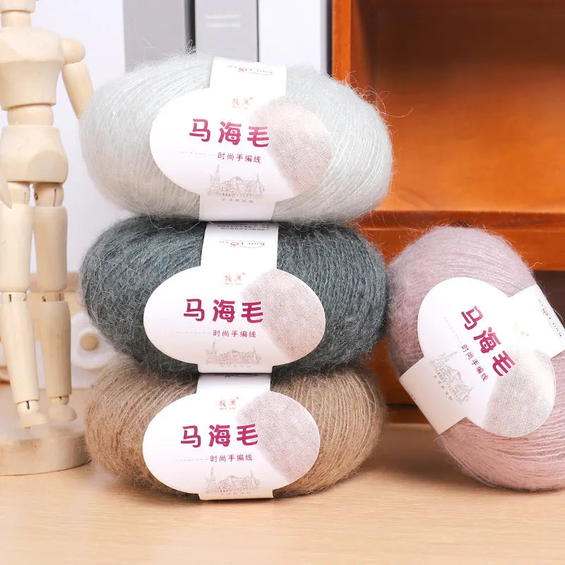 Mohair wool ball and thread for DIY hand-woven scarf knitting kit in multiple colours