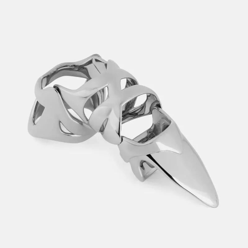 Silver punk armour style finger stall made from alloy metal