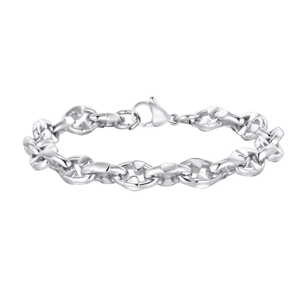 Stainless steel thick chain bracelet with geometric links and polished finish